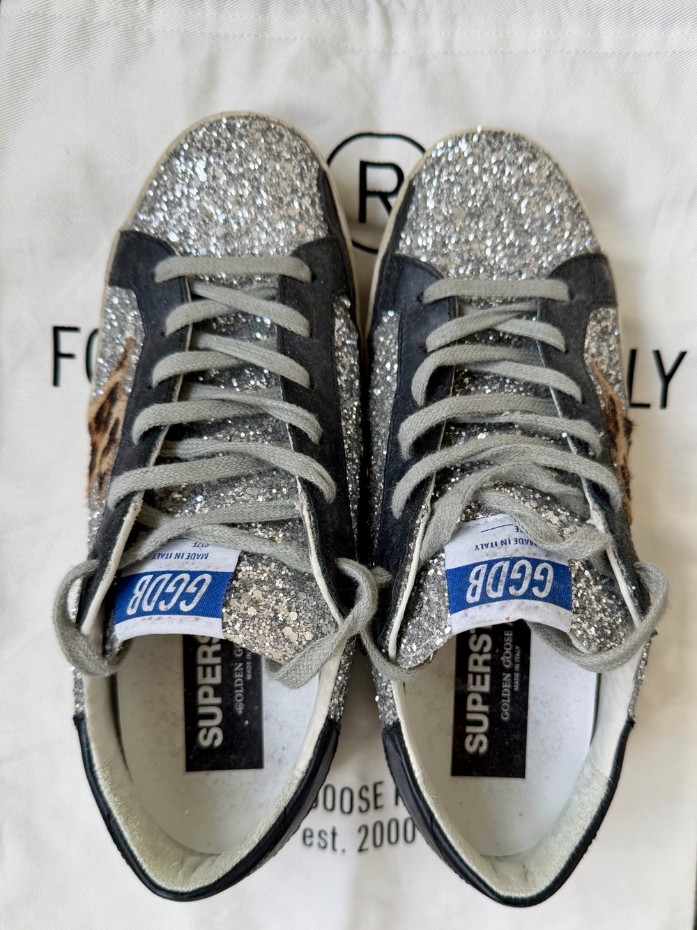 Golden Goose Superstar Glitter Leopard Star Sneakers